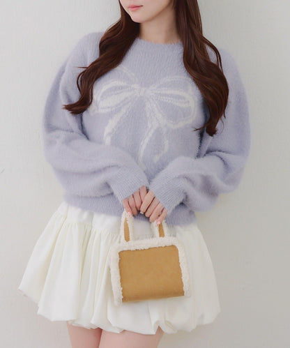 蝴蝶結圖案毛絨針織衫