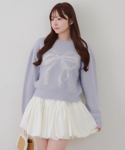 蝴蝶結圖案毛絨針織衫