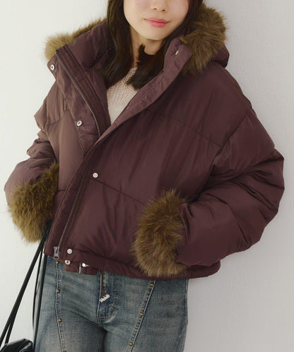 帶仿皮草拉鍊環保羽絨服