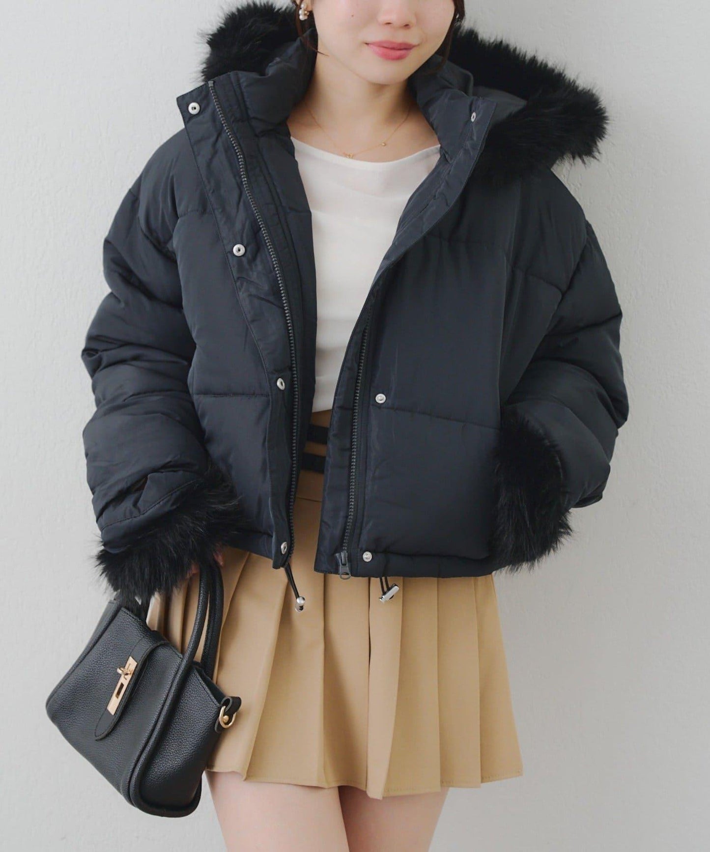 帶仿皮草拉鍊環保羽絨服