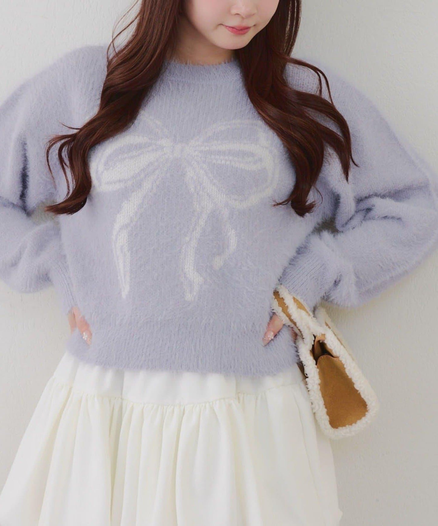 蝴蝶結圖案毛絨針織衫