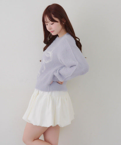 蝴蝶結圖案毛絨針織衫