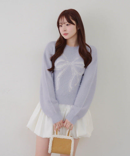 蝴蝶結圖案毛絨針織衫