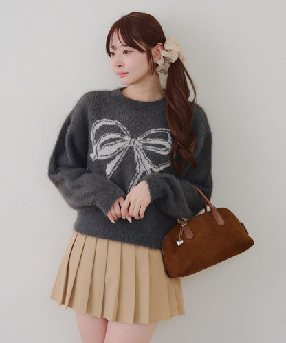 蝴蝶結圖案毛絨針織衫