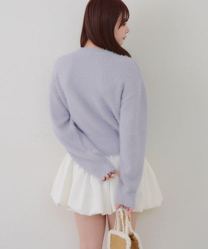 蝴蝶結圖案毛絨針織衫