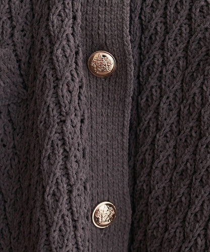 金色紐扣天鵝絨絨線麻花針織開衫