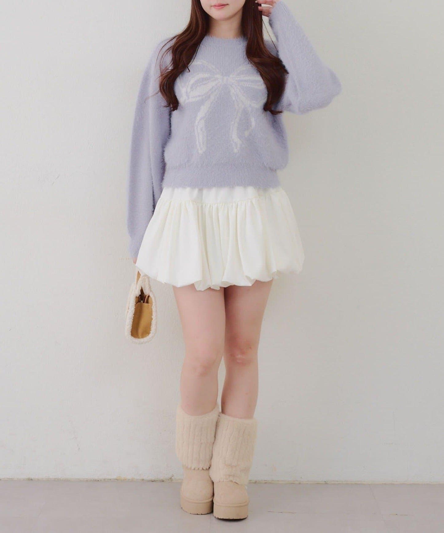 蝴蝶結圖案毛絨針織衫