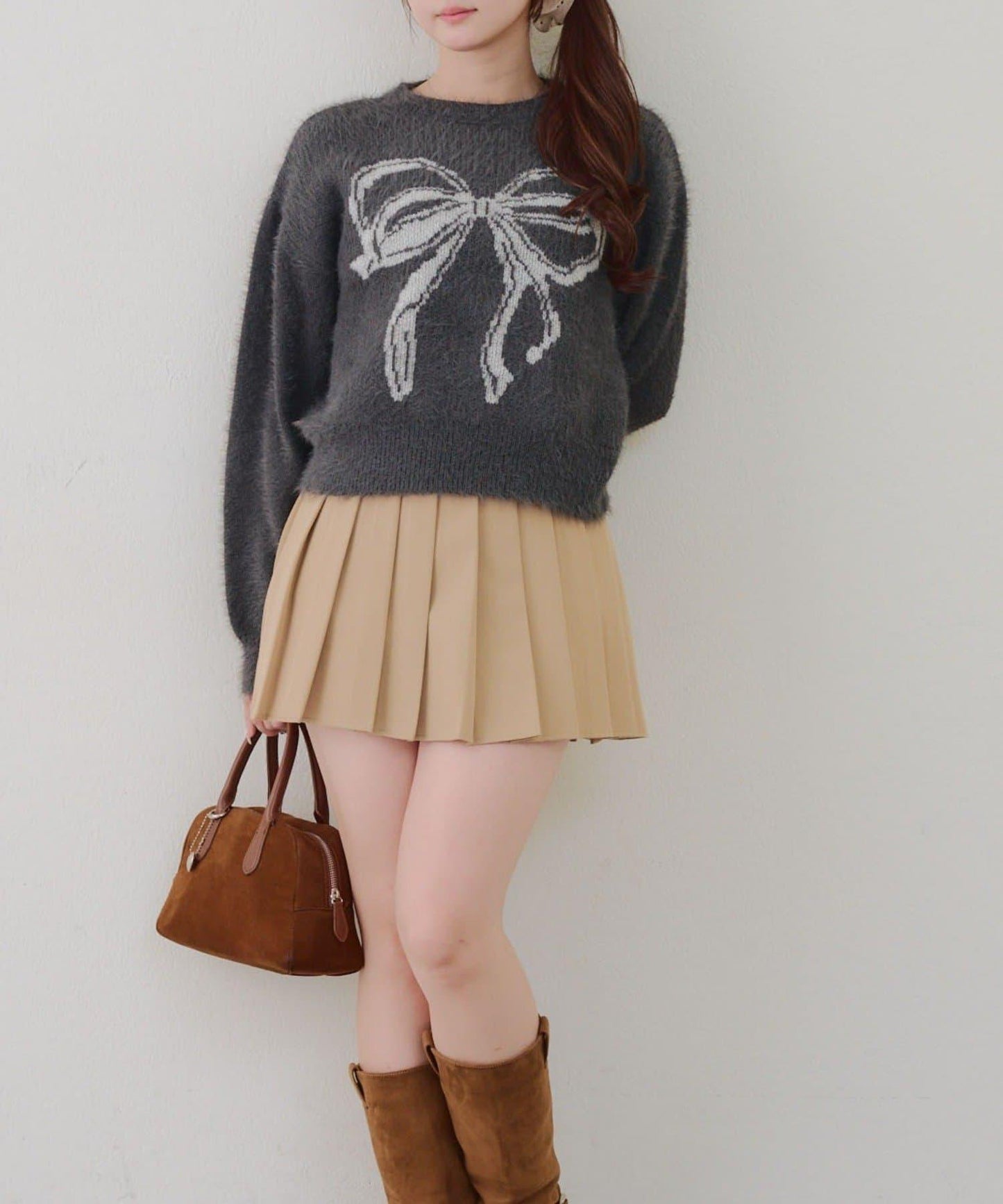 蝴蝶結圖案毛絨針織衫