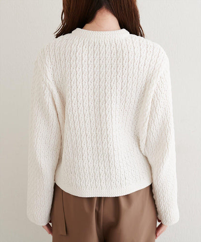 金色紐扣天鵝絨絨線麻花針織開衫