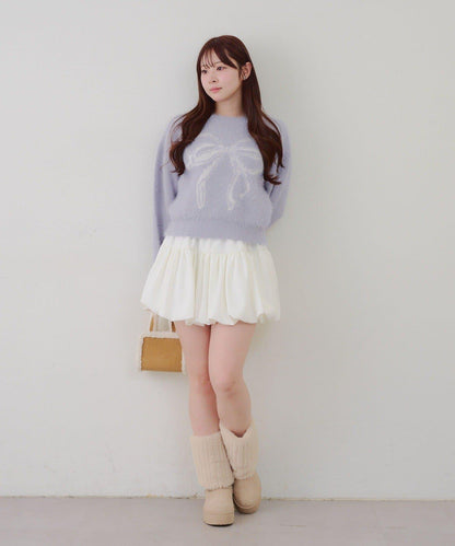 蝴蝶結圖案毛絨針織衫