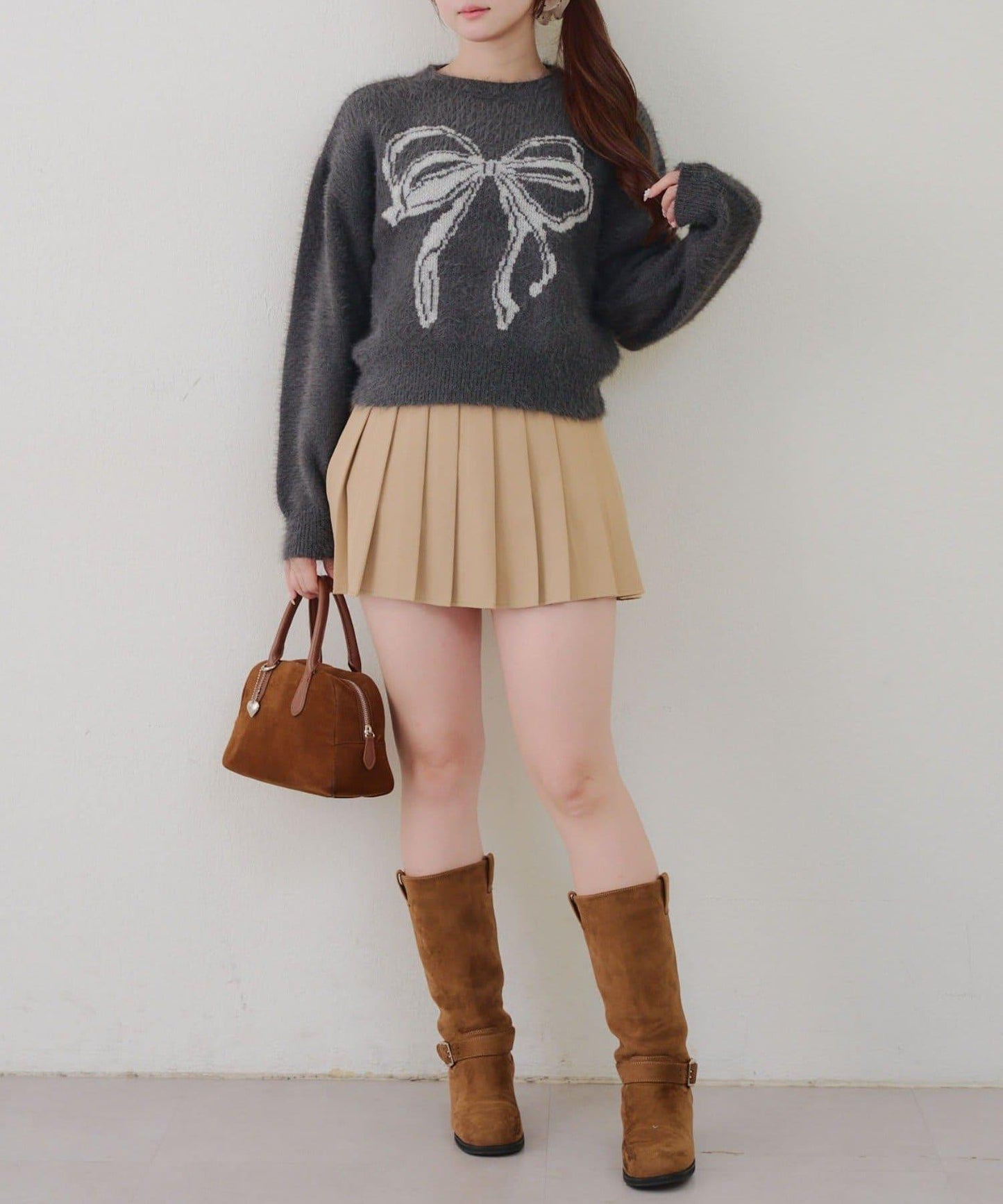 蝴蝶結圖案毛絨針織衫