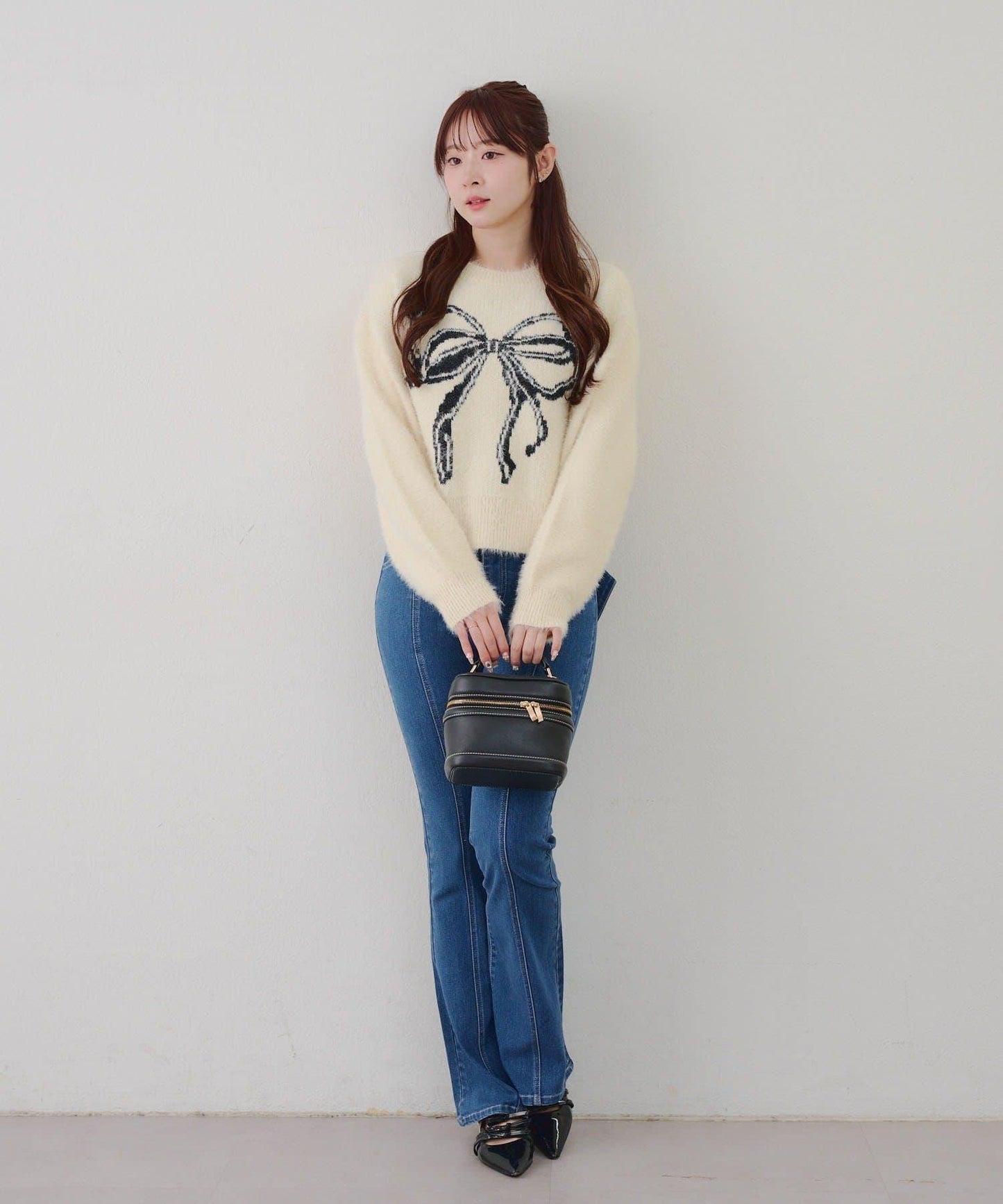 蝴蝶結圖案毛絨針織衫