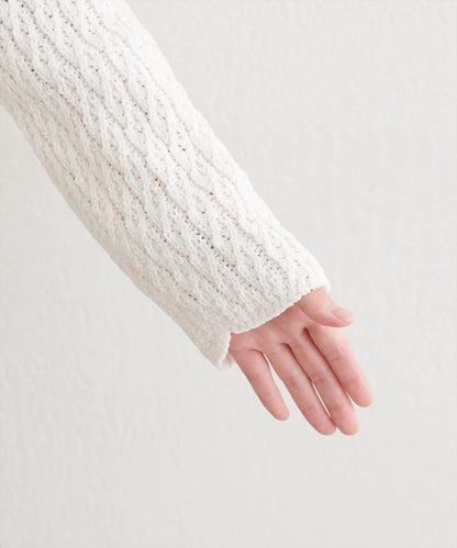 金色紐扣天鵝絨絨線麻花針織開衫