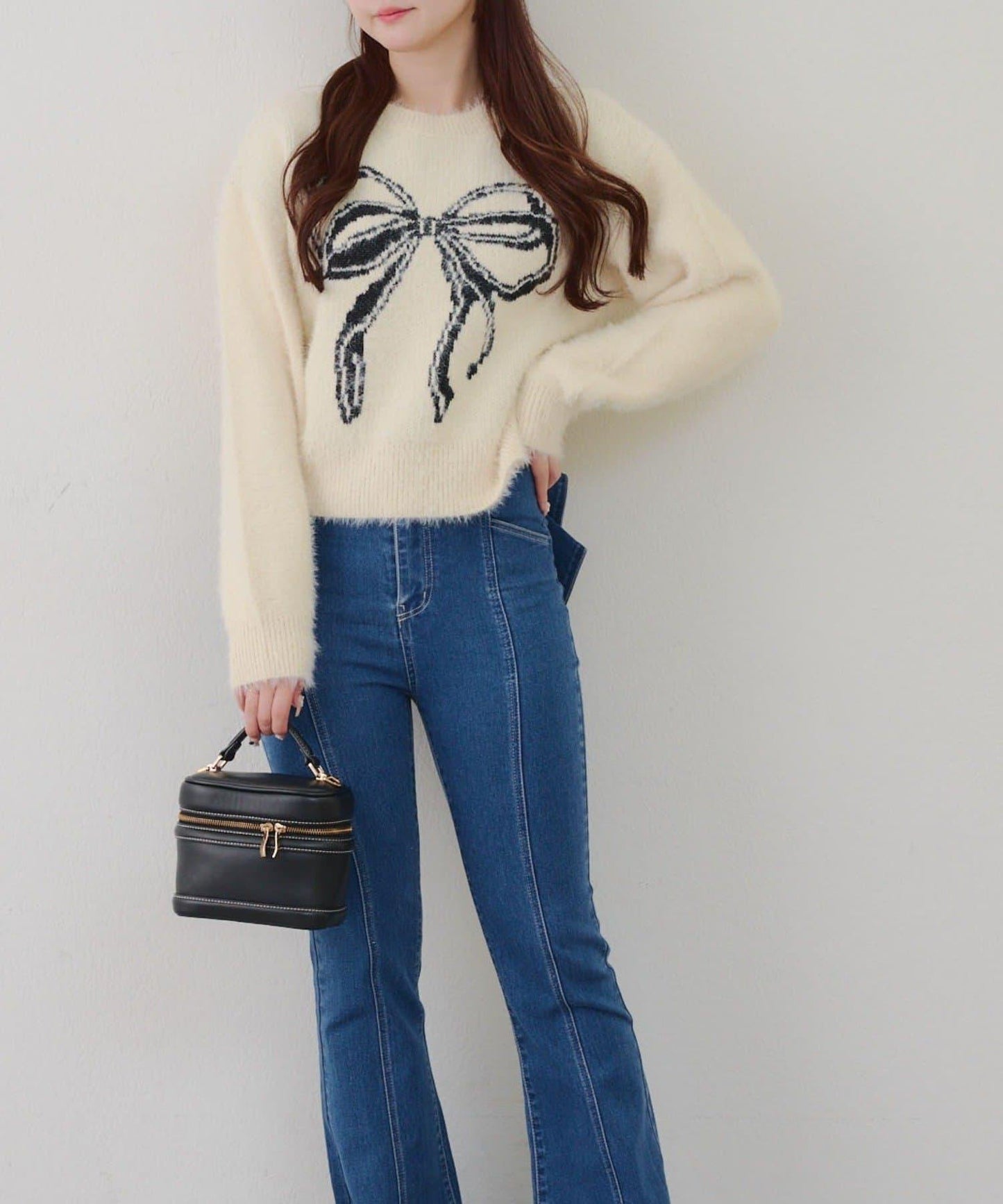 蝴蝶結圖案毛絨針織衫