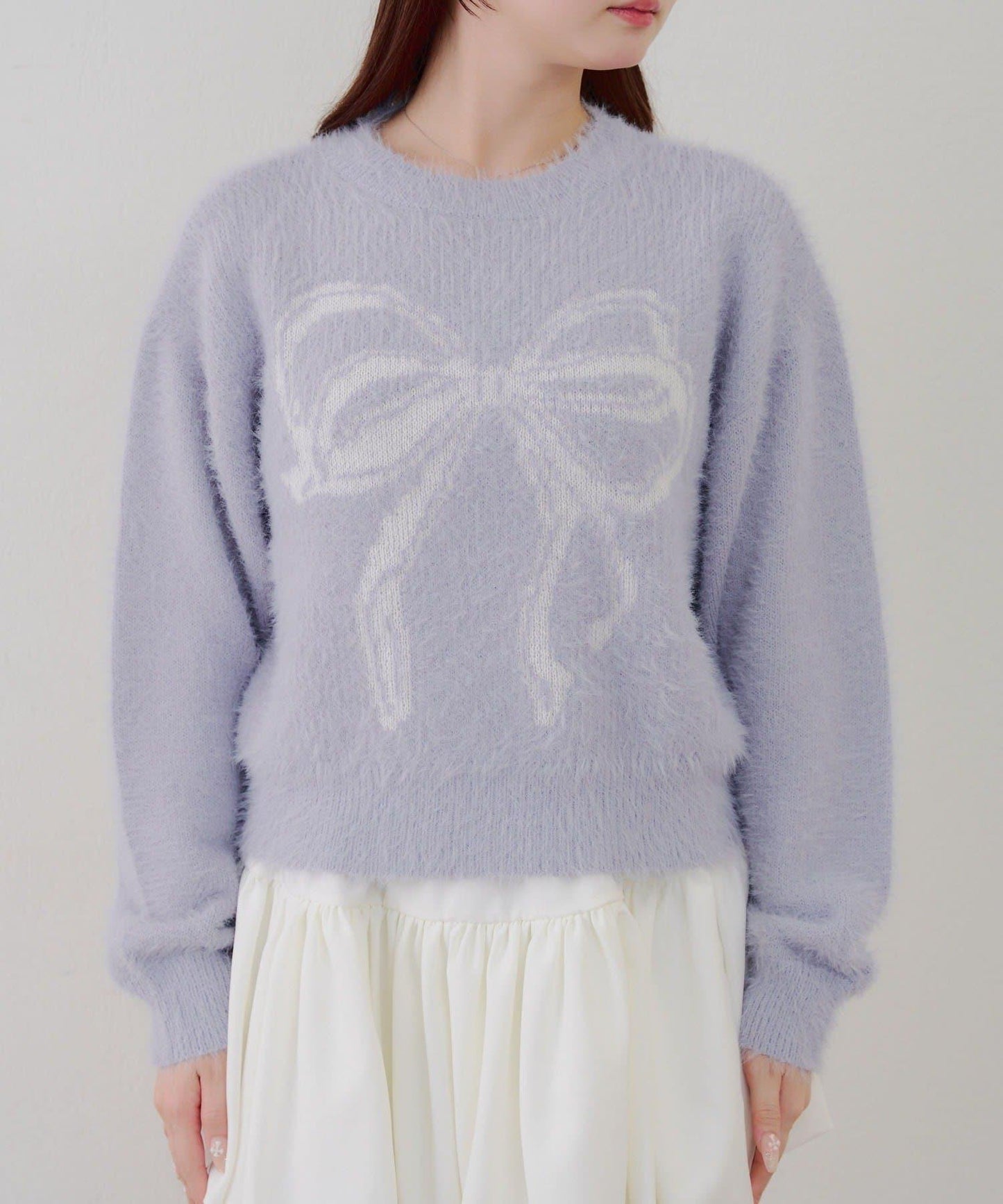 蝴蝶結圖案毛絨針織衫