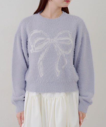 蝴蝶結圖案毛絨針織衫