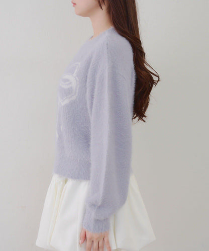 蝴蝶結圖案毛絨針織衫