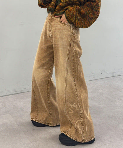 蝴蝶結拔染印花牛仔褲