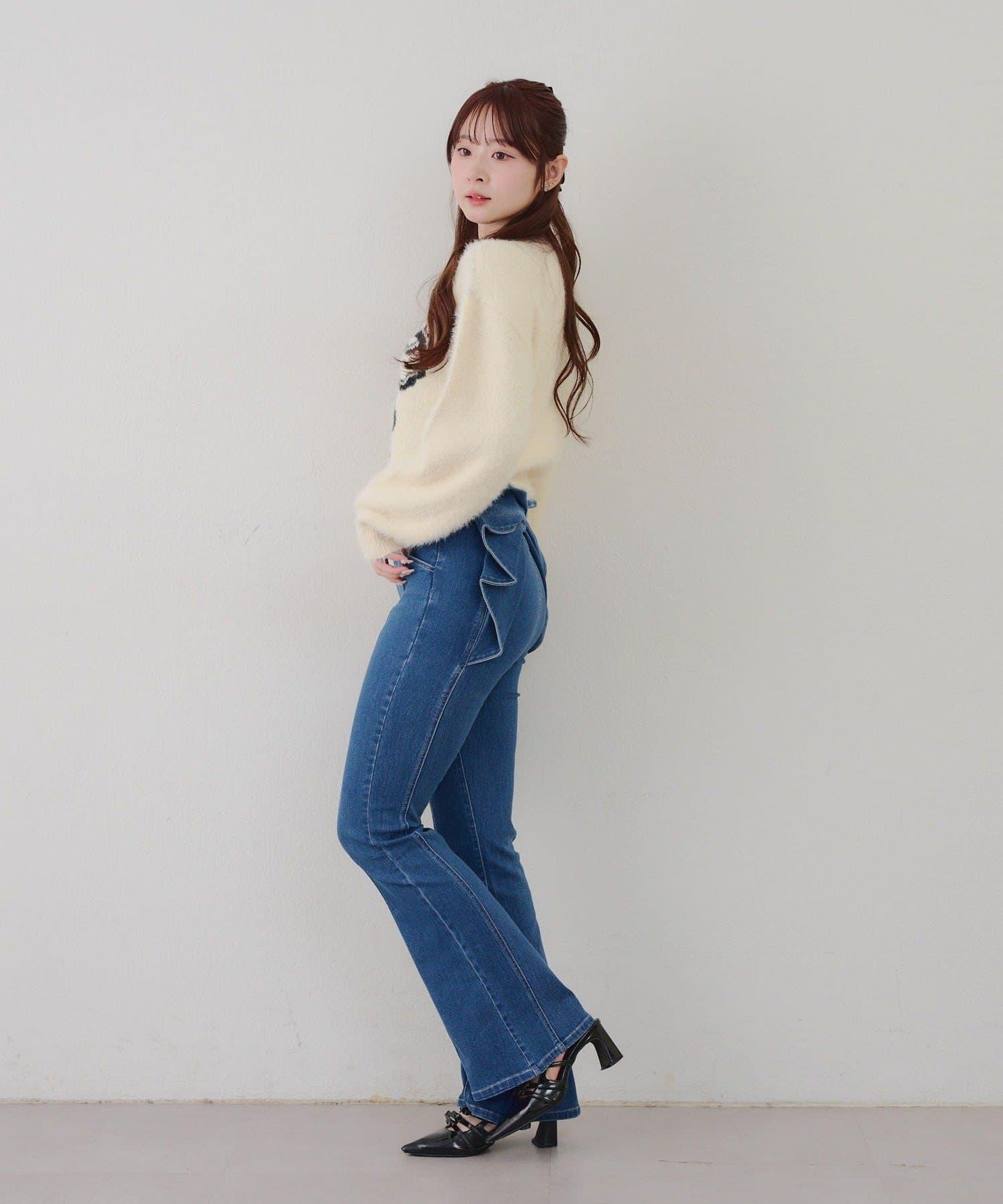 蝴蝶結圖案毛絨針織衫