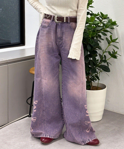 蝴蝶結拔染印花牛仔褲