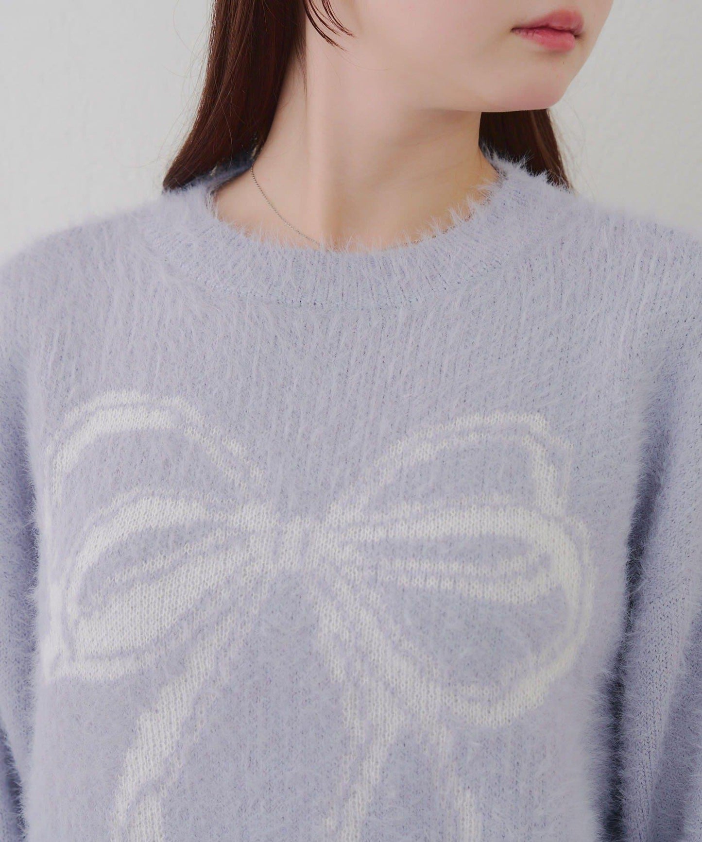 蝴蝶結圖案毛絨針織衫