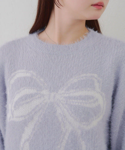 蝴蝶結圖案毛絨針織衫