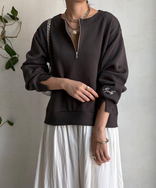 半拉鍊拼接連衣裙