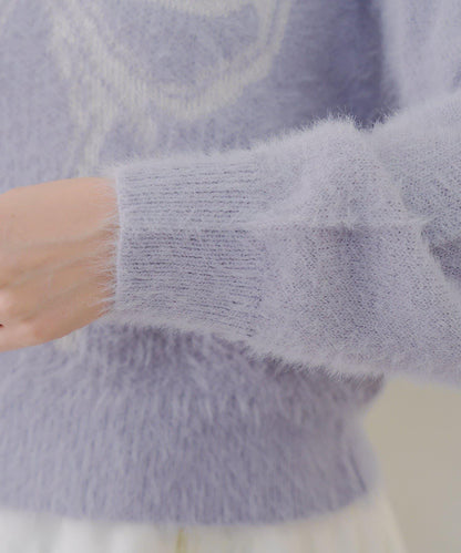 蝴蝶結圖案毛絨針織衫