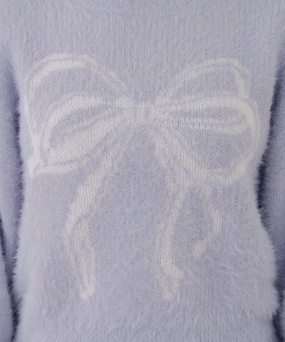 蝴蝶結圖案毛絨針織衫