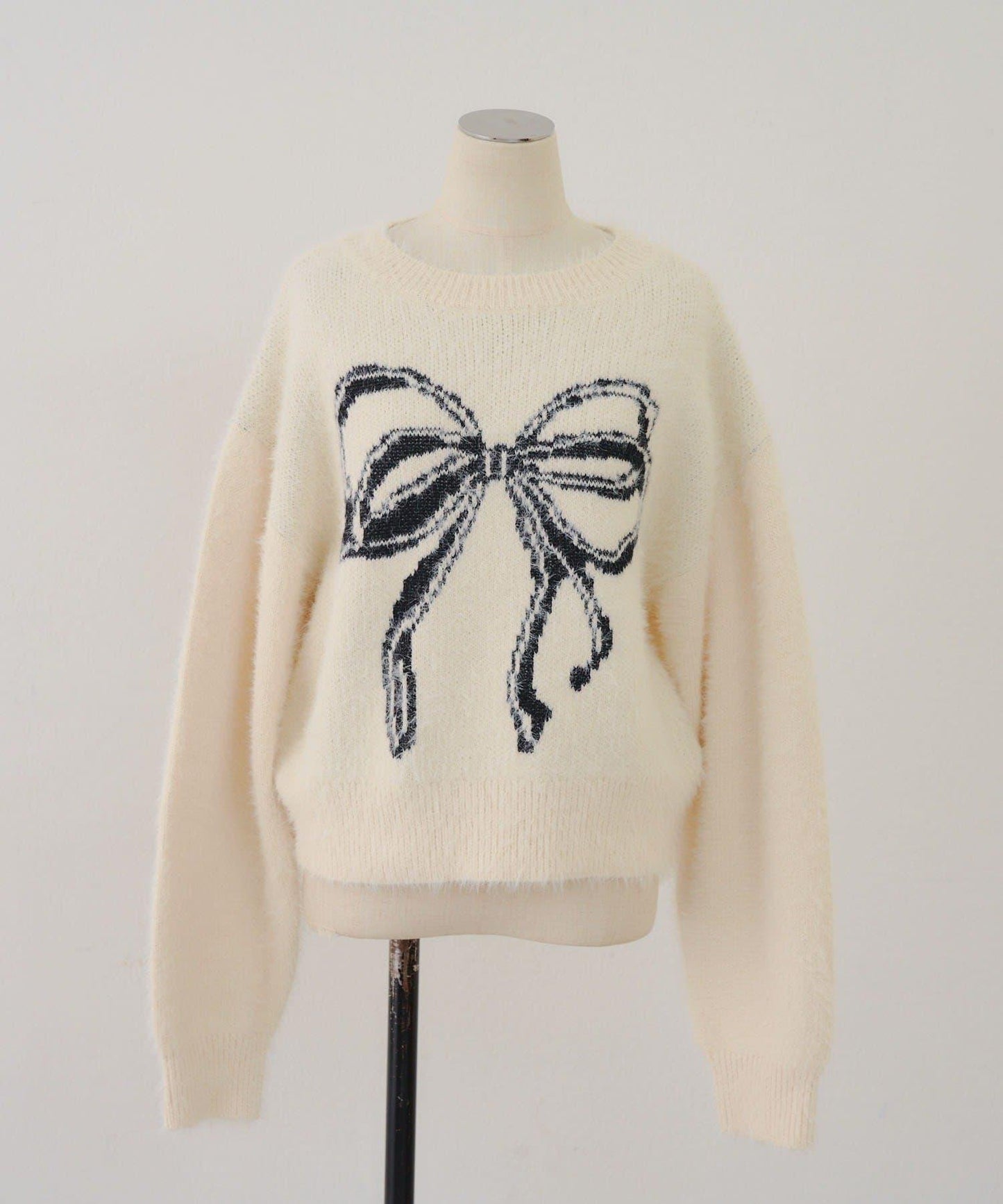 蝴蝶結圖案毛絨針織衫