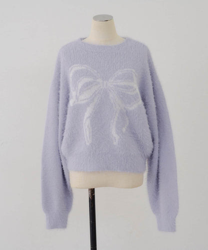 蝴蝶結圖案毛絨針織衫