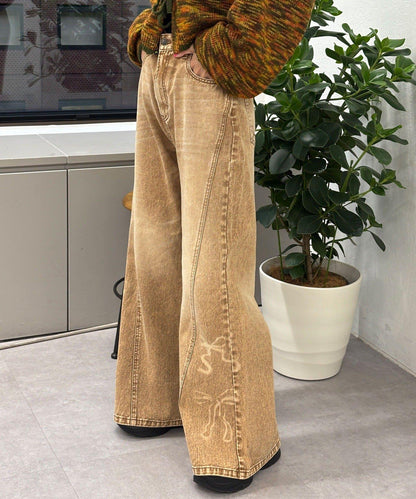 蝴蝶結拔染印花牛仔褲