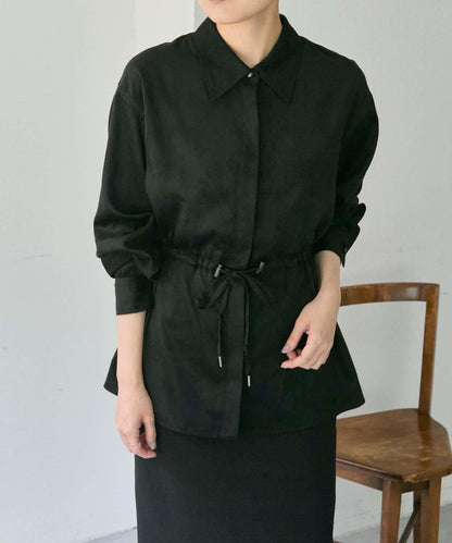 可調節廓形抽繩麂皮長款上衣/麂皮襯衫【SUM1 STYLE】