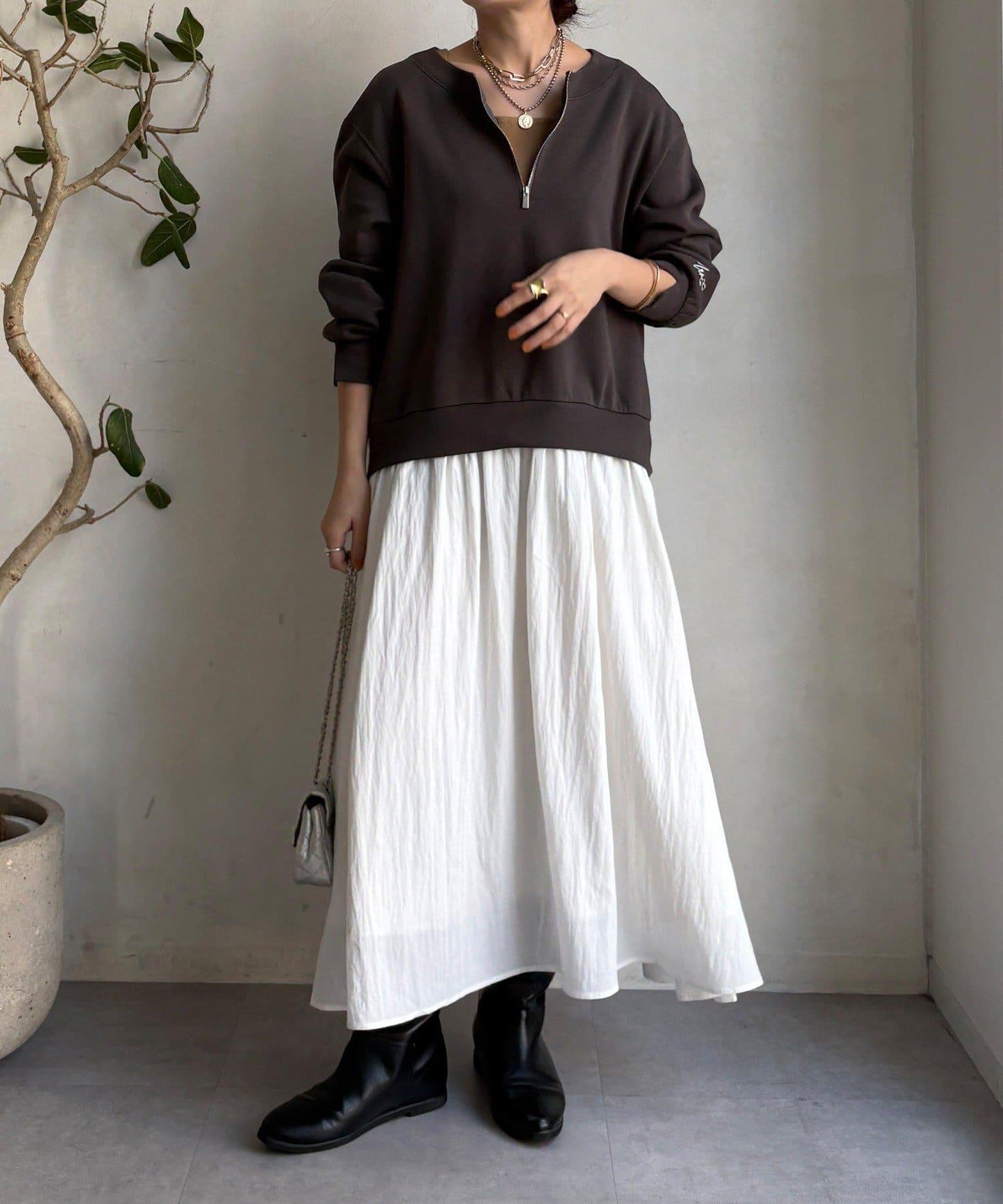 半拉鍊拼接連衣裙