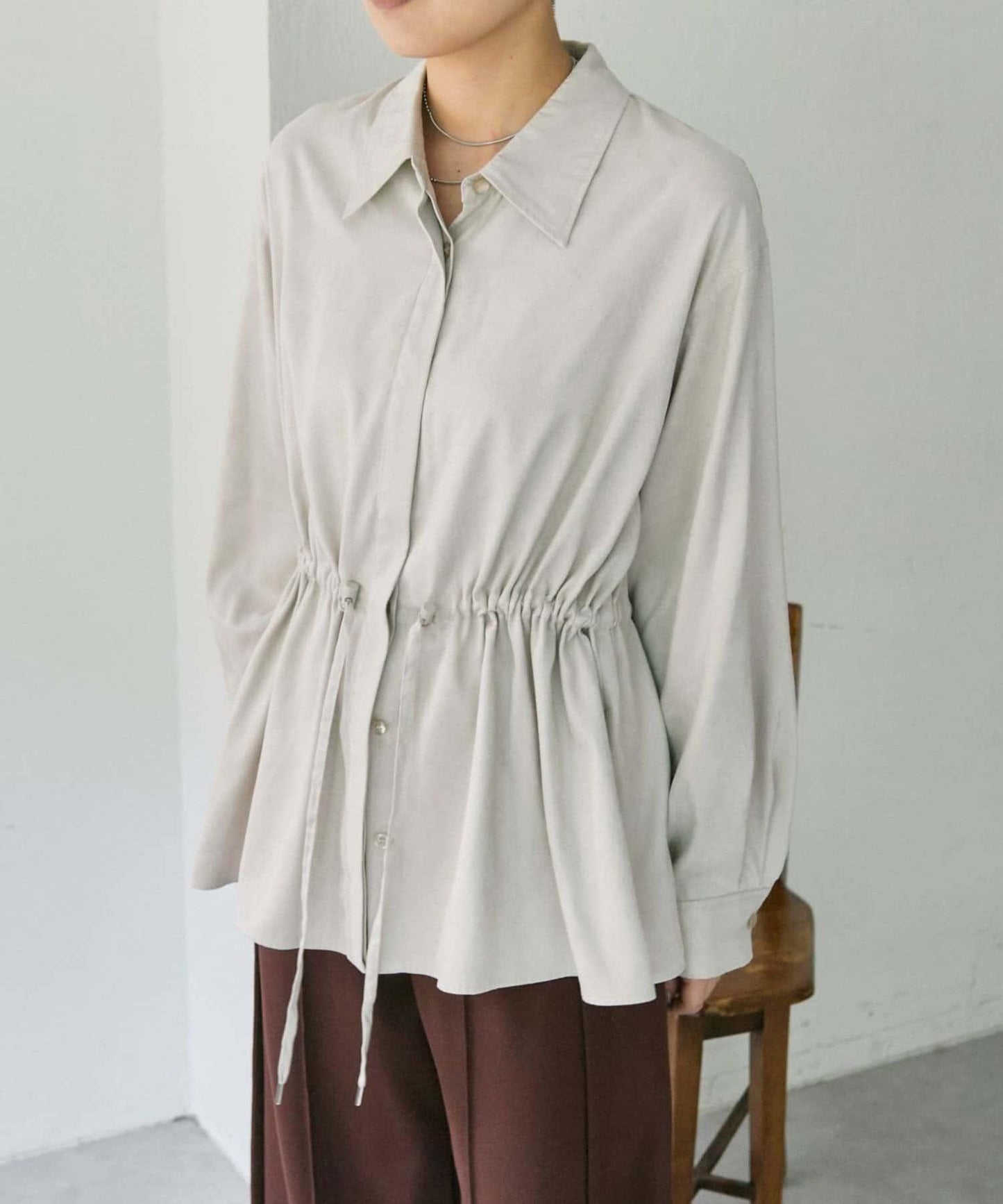 可調節廓形抽繩麂皮長款上衣/麂皮襯衫【SUM1 STYLE】