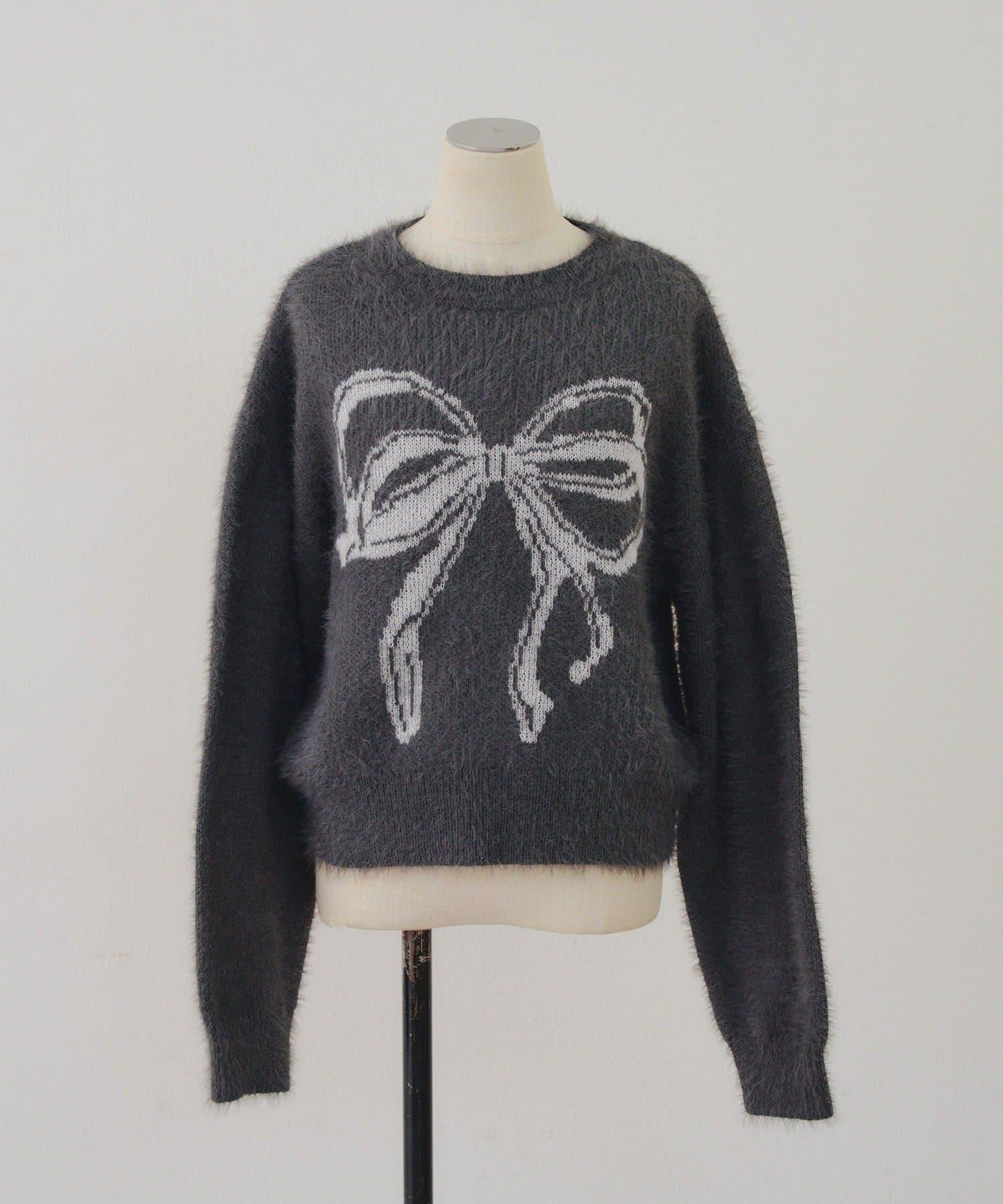 蝴蝶結圖案毛絨針織衫