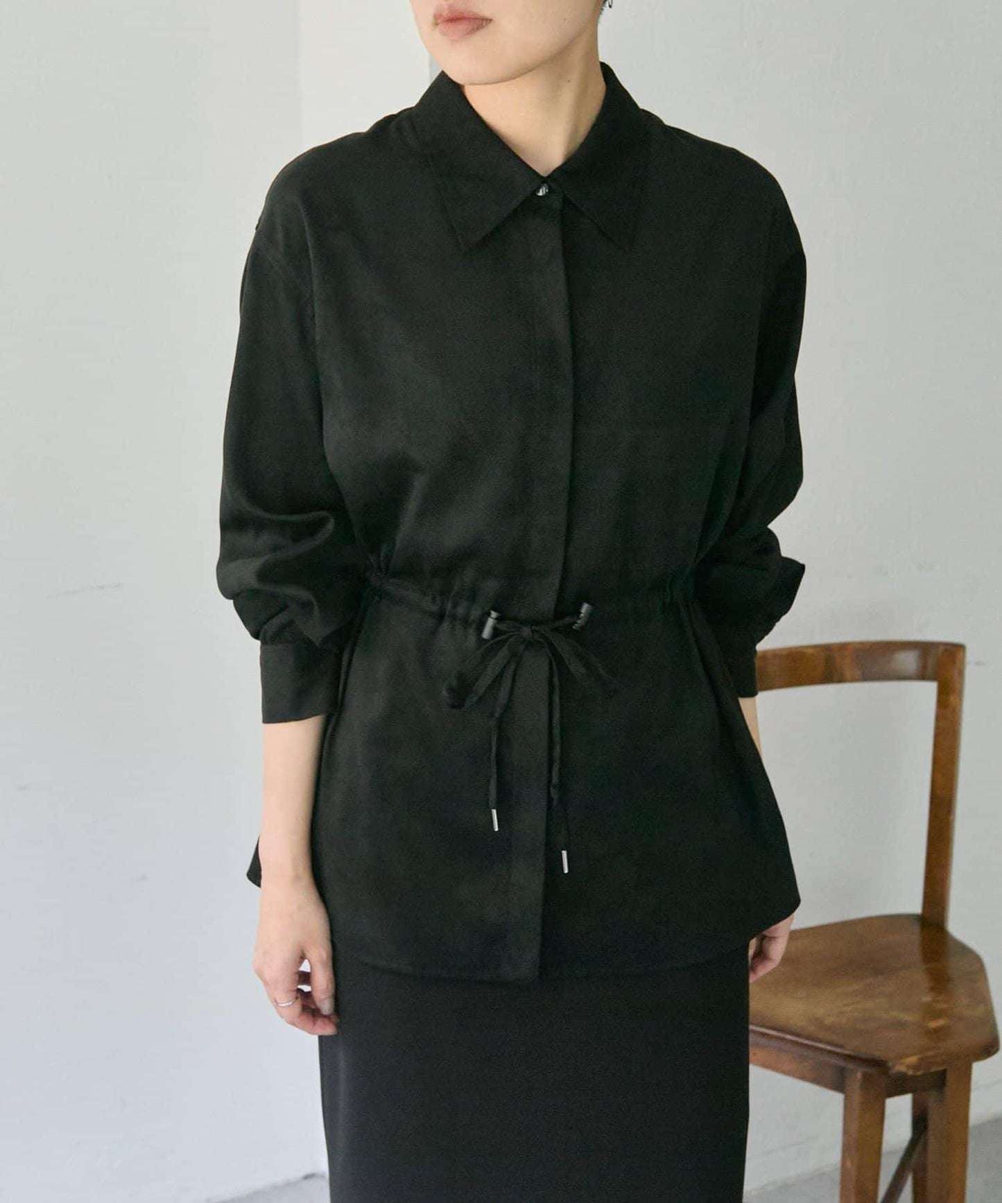 可調節廓形抽繩麂皮長款上衣/麂皮襯衫【SUM1 STYLE】