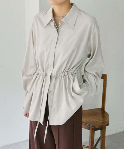 可調節廓形抽繩麂皮長款上衣/麂皮襯衫【SUM1 STYLE】