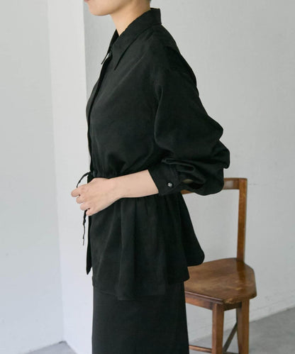 可調節廓形抽繩麂皮長款上衣/麂皮襯衫【SUM1 STYLE】