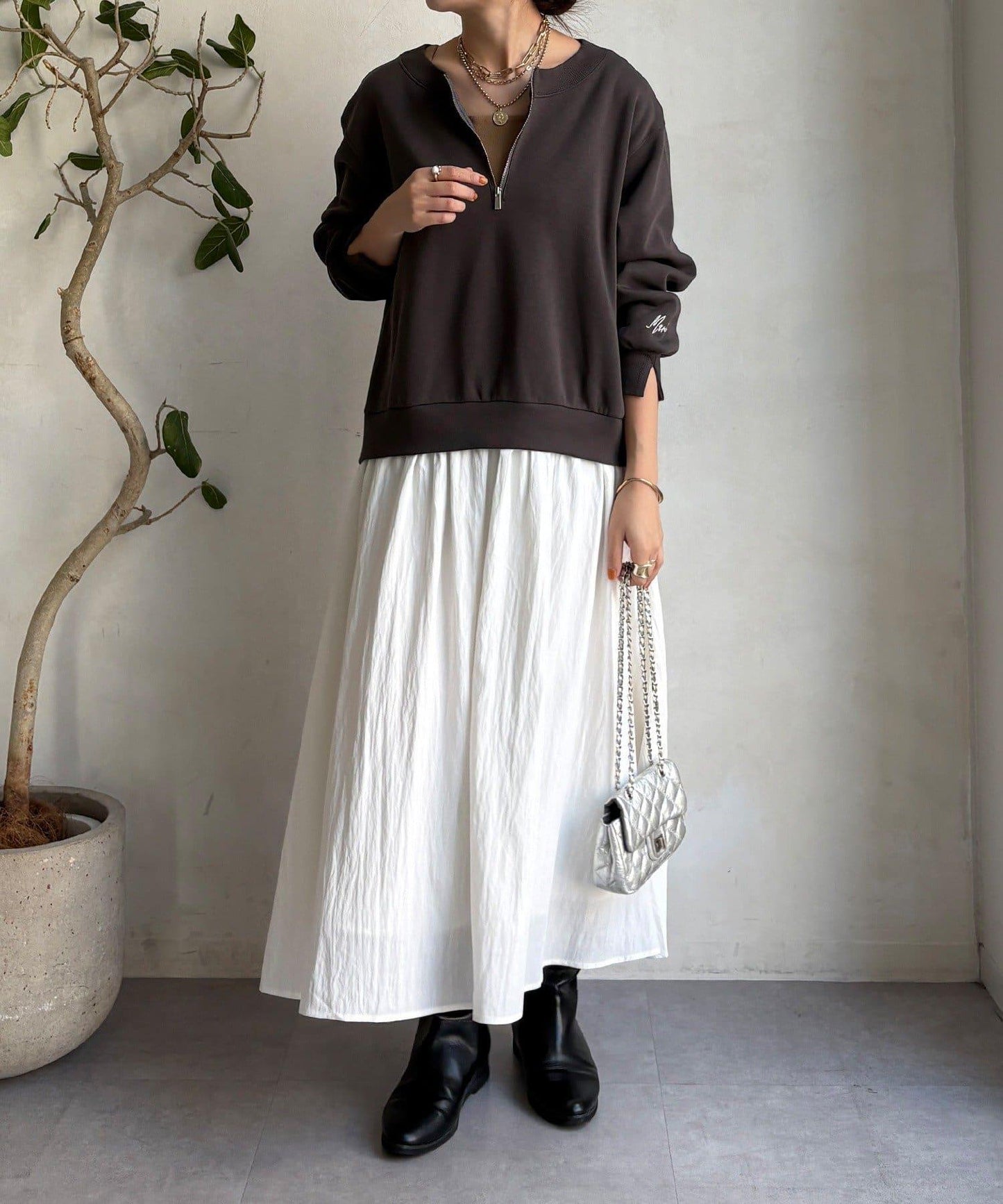 半拉鍊拼接連衣裙