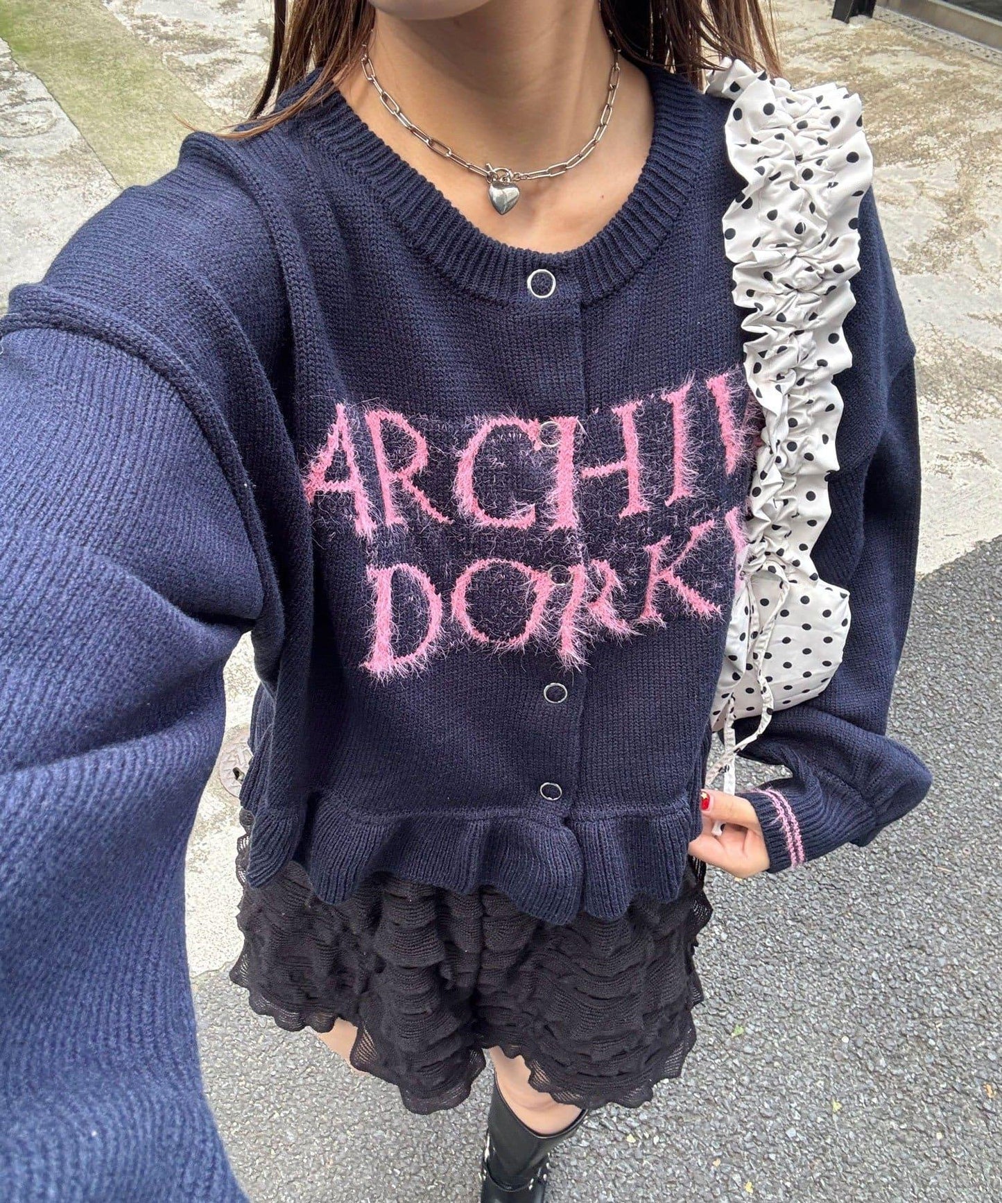 拼色流蘇標誌荷葉邊針織開衫