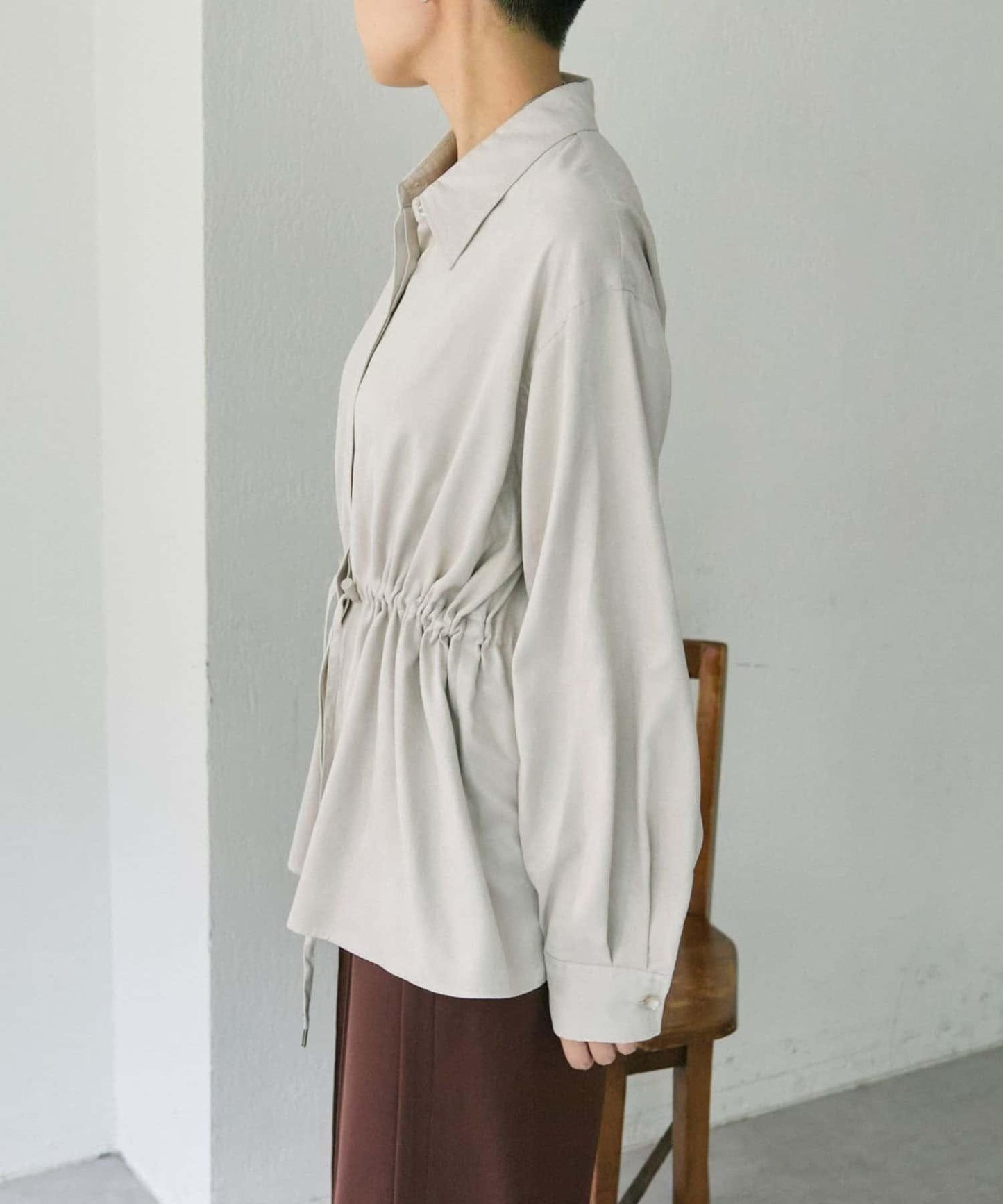 可調節廓形抽繩麂皮長款上衣/麂皮襯衫【SUM1 STYLE】