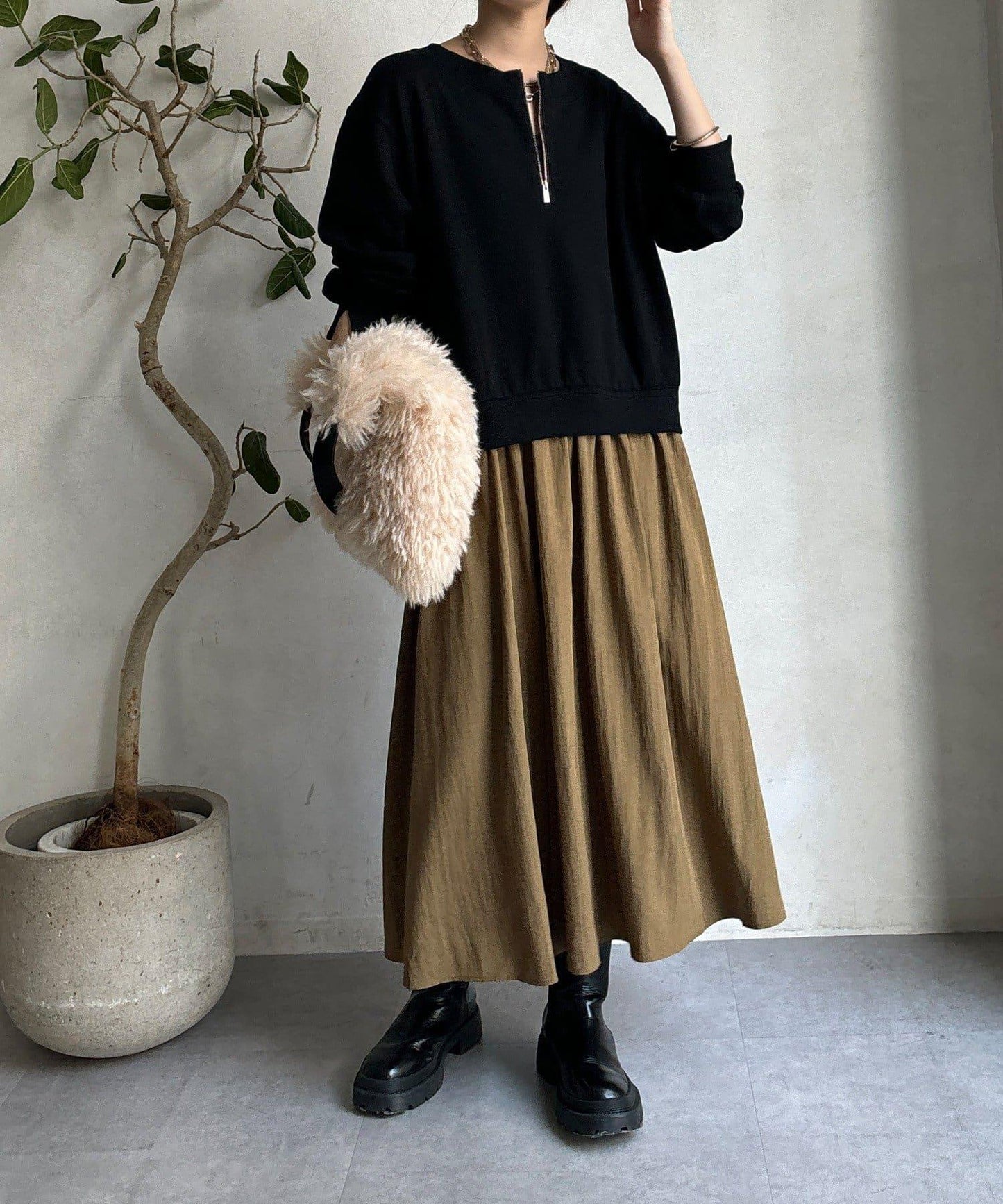 半拉鍊拼接連衣裙