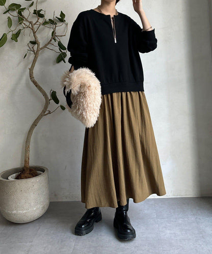 半拉鍊拼接連衣裙