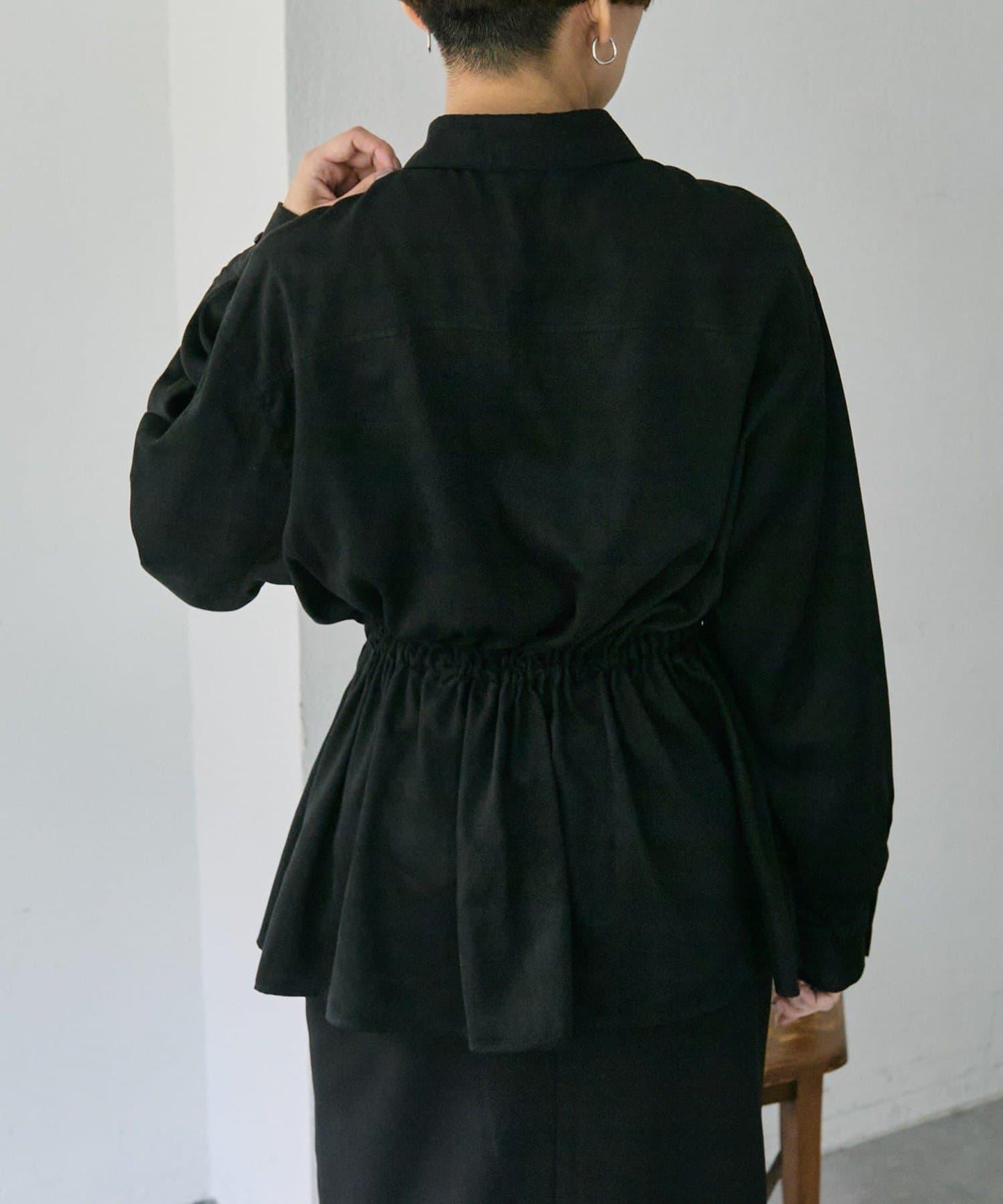 可調節廓形抽繩麂皮長款上衣/麂皮襯衫【SUM1 STYLE】