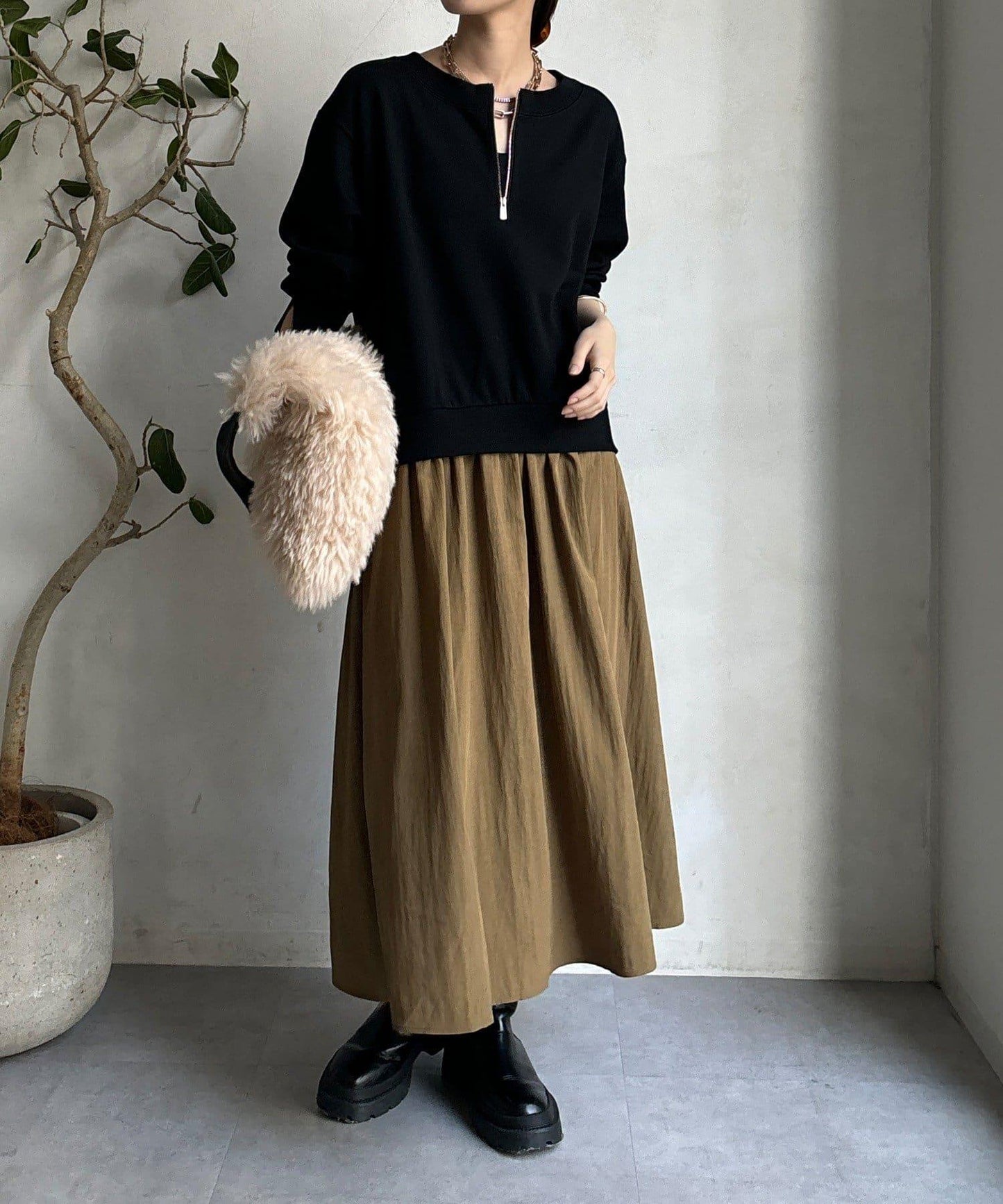 半拉鍊拼接連衣裙