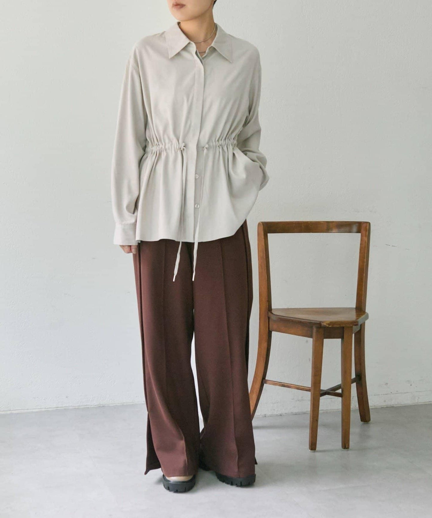 可調節廓形抽繩麂皮長款上衣/麂皮襯衫【SUM1 STYLE】