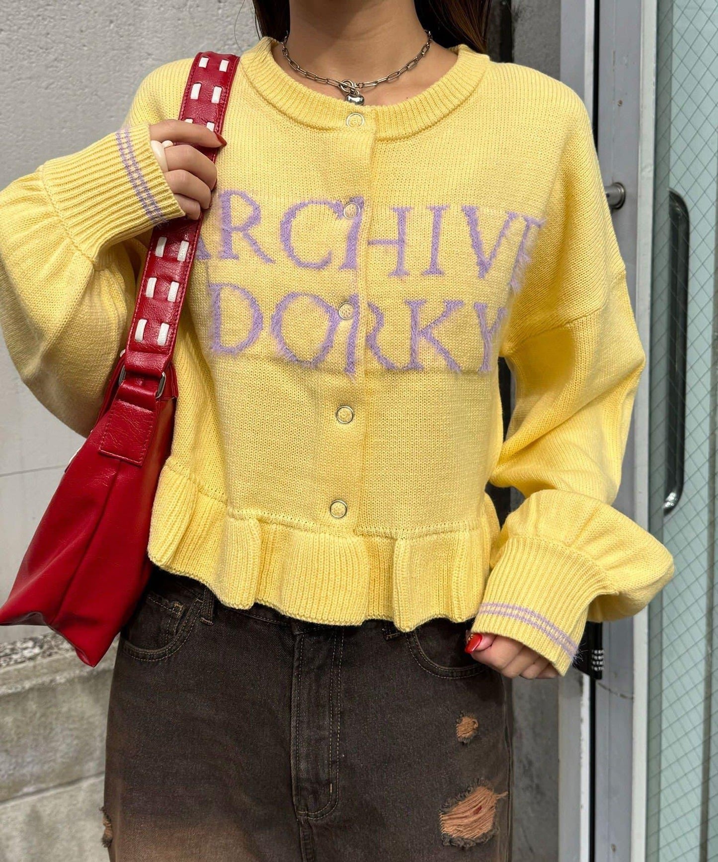 拼色流蘇標誌荷葉邊針織開衫