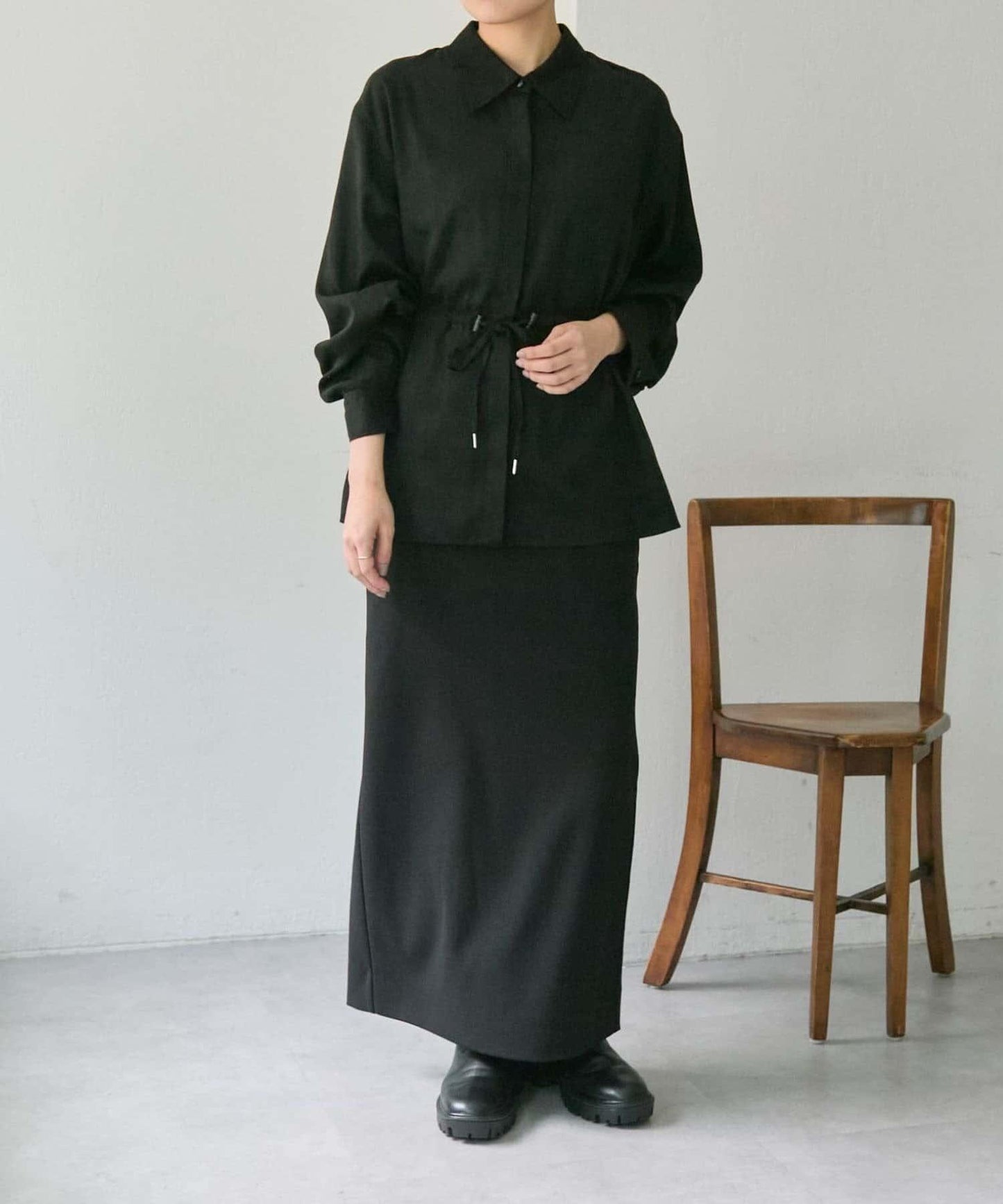 可調節廓形抽繩麂皮長款上衣/麂皮襯衫【SUM1 STYLE】