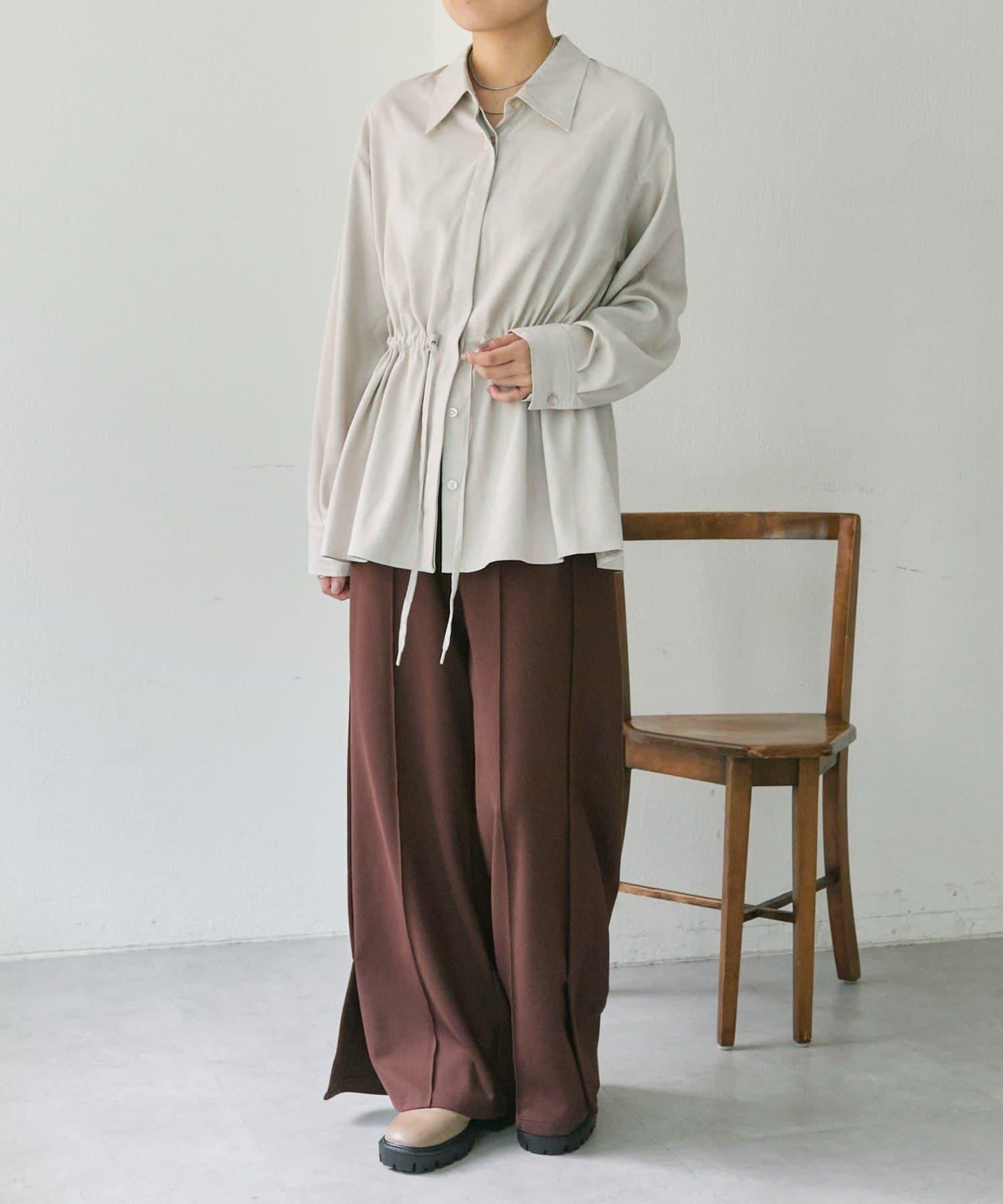 可調節廓形抽繩麂皮長款上衣/麂皮襯衫【SUM1 STYLE】